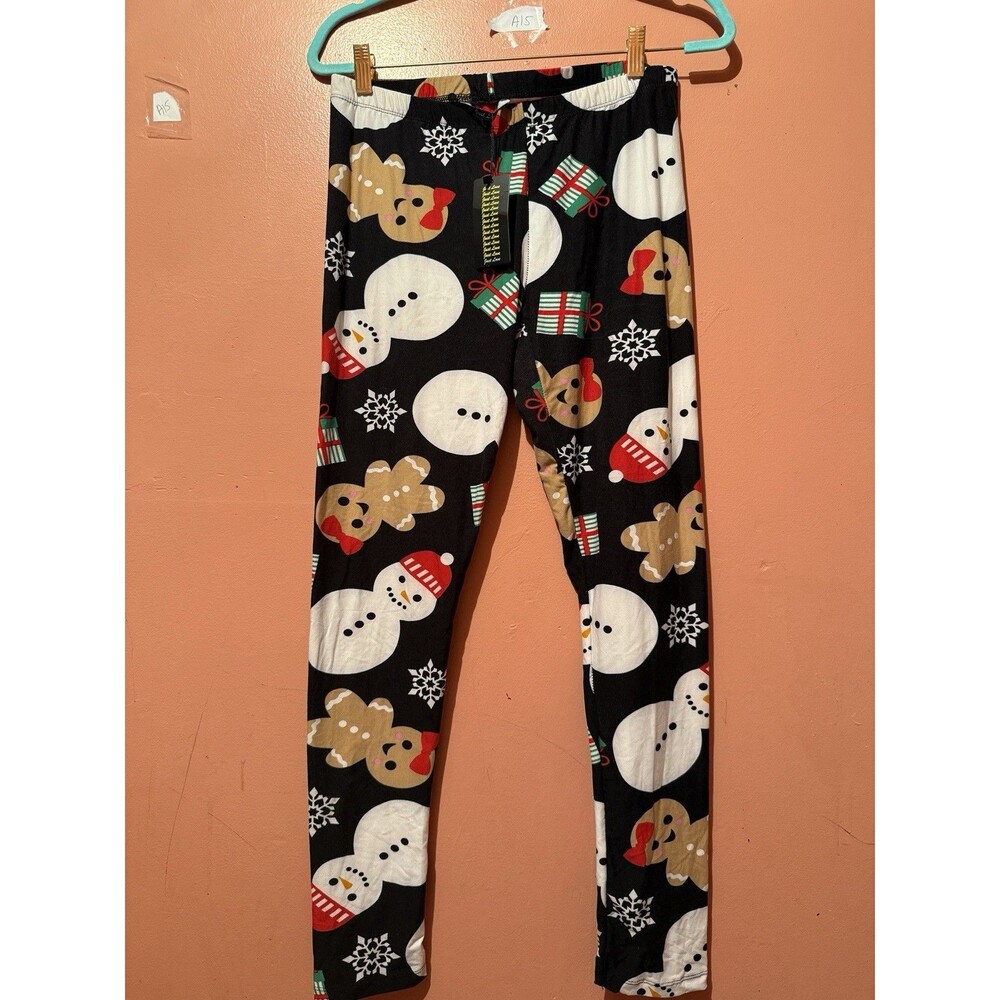 3/$15 Womens Christmas Leggings L Large Black Xmas Just Love Fitted Pants New